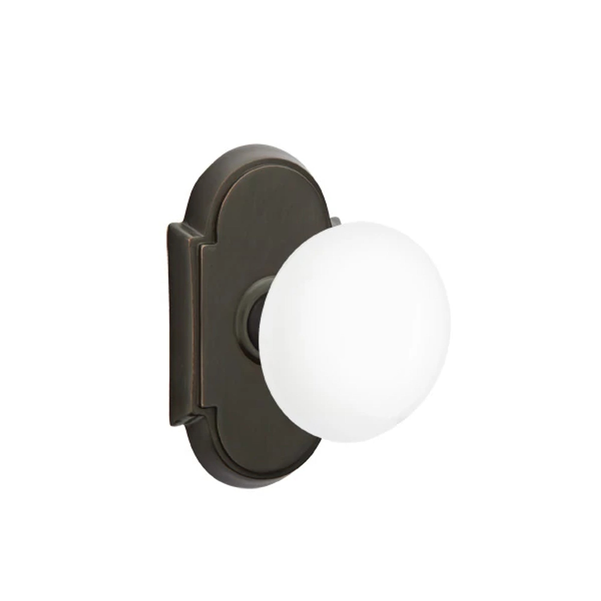 Emtek Ice White Knob with #8 Rosette in Oil Rubbed Bronze