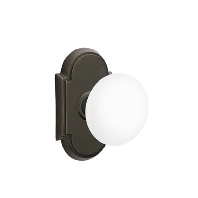 Emtek Ice White Knob with #8 Rosette in Oil Rubbed Bronze