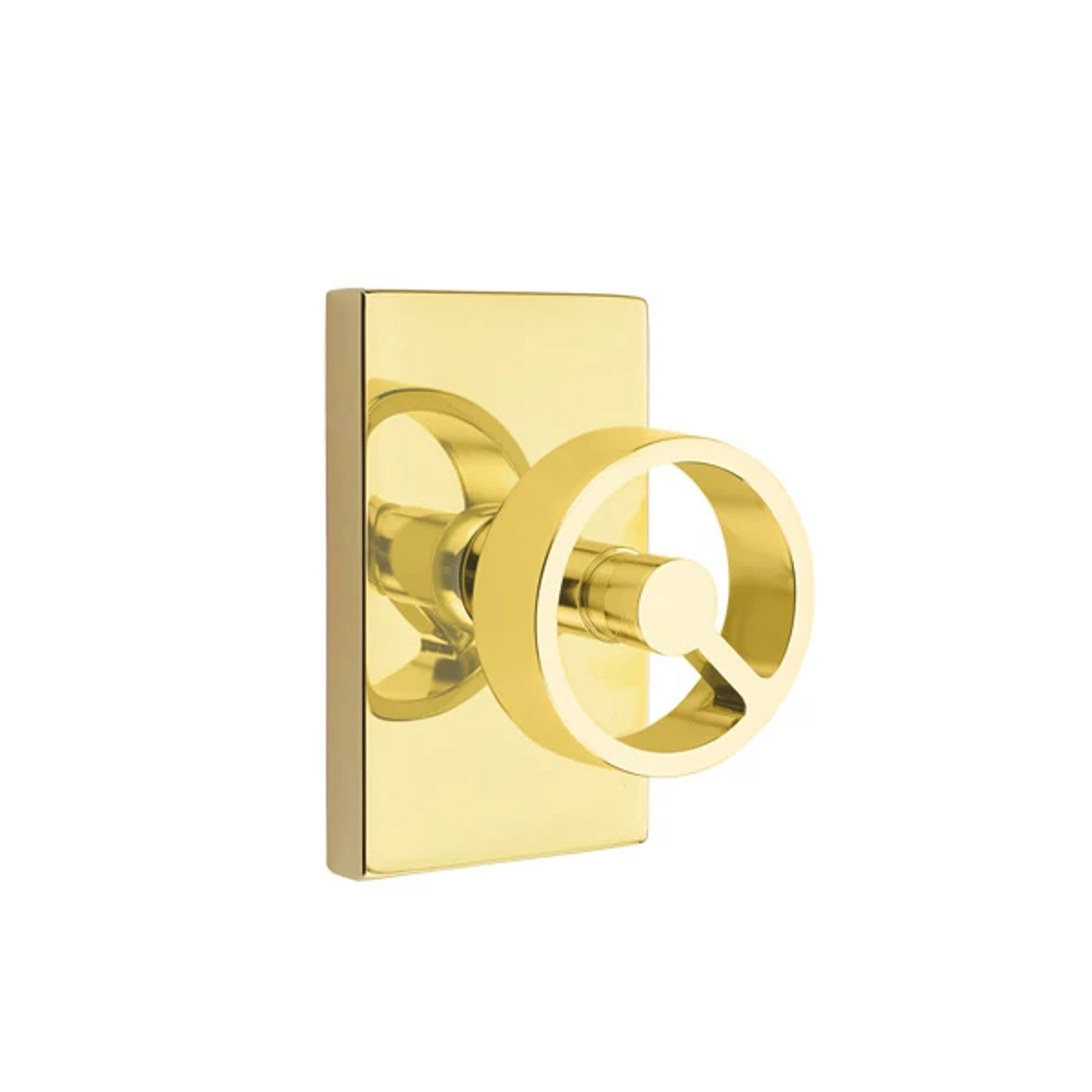 Emtek Spoke Knob with Modern Rectangular Rosette in Unlacquered Brass