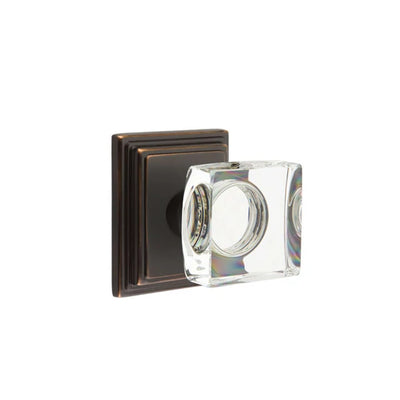 Emtek Modern Square Glass Knob with Wilshire Rosette in Oil Rubbed Bronze