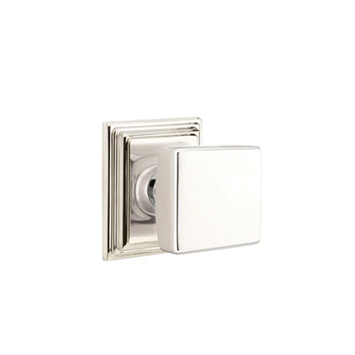 Emtek Square Knob with Wilshire Rosette in Polished Nickel