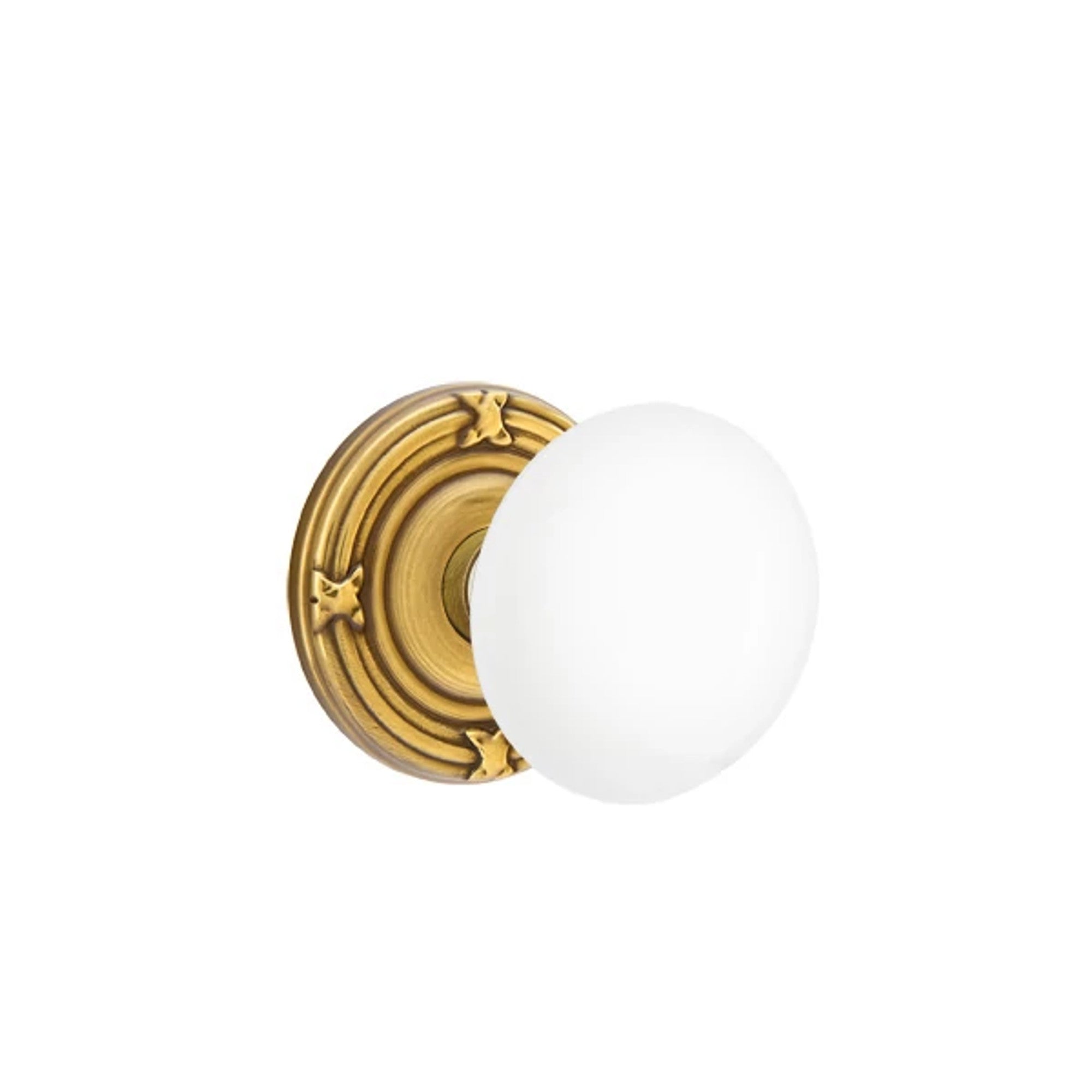 Emtek Ice White Knob with Ribbon & Reed Rosette in French Antique