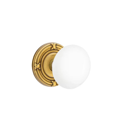 Emtek Ice White Knob with Ribbon & Reed Rosette in French Antique