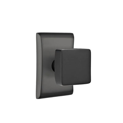 Emtek Square Knob with Neos Rosette in Flat Black