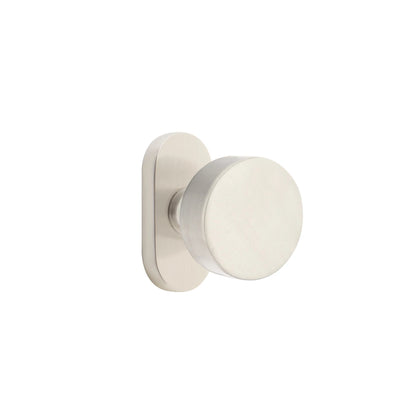 Emtek Round Knob with Oval Stretto 1-1/2" x 3" in Satin Nickel