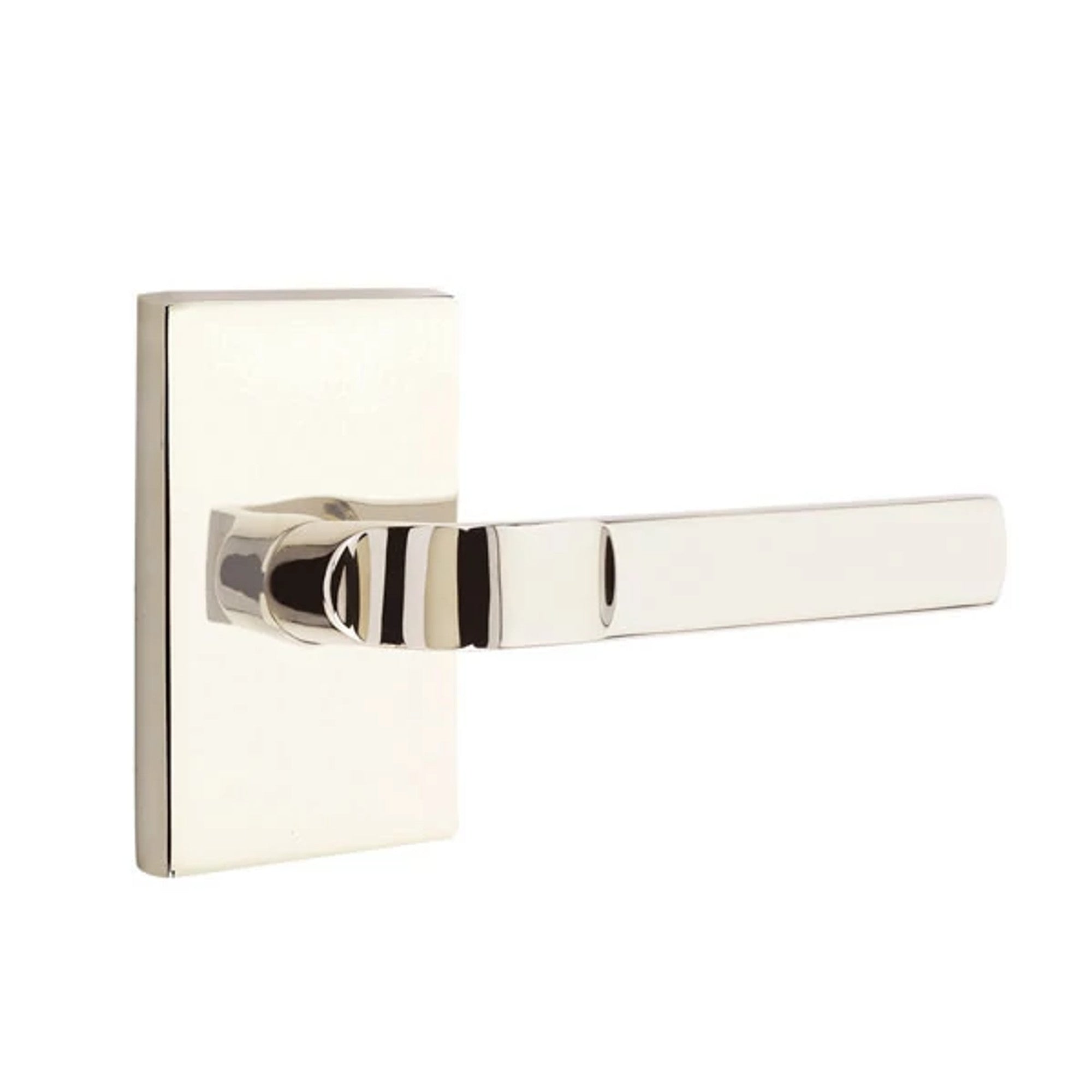 Emtek Aston Lever with Modern Rectangular Rosette in Polished Nickel