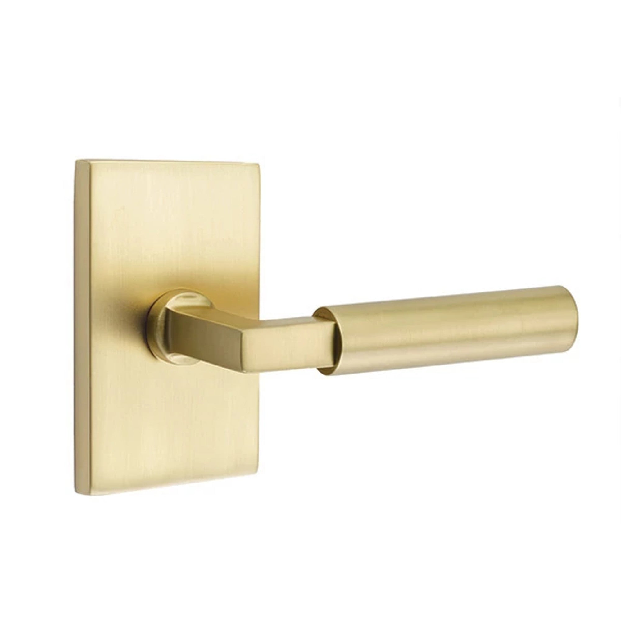 Emtek Hercules Lever with Modern Rectangular Rosette in Satin Brass