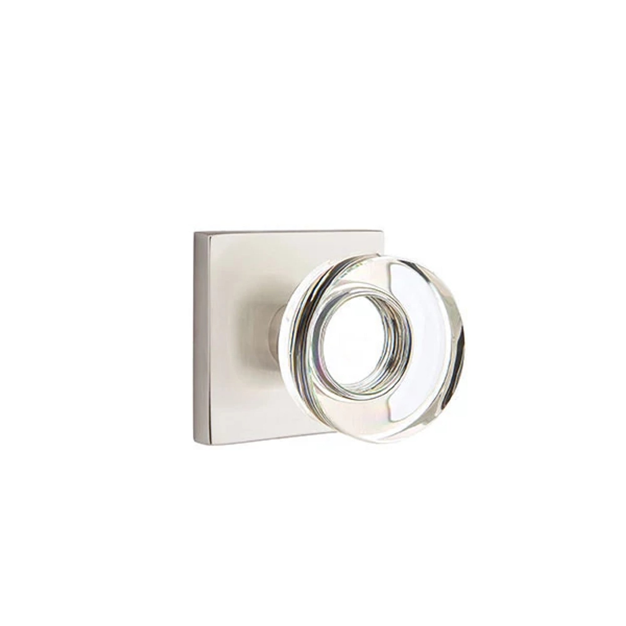Emtek Modern Disc Glass Knob with Square Rosette in Satin Nickel