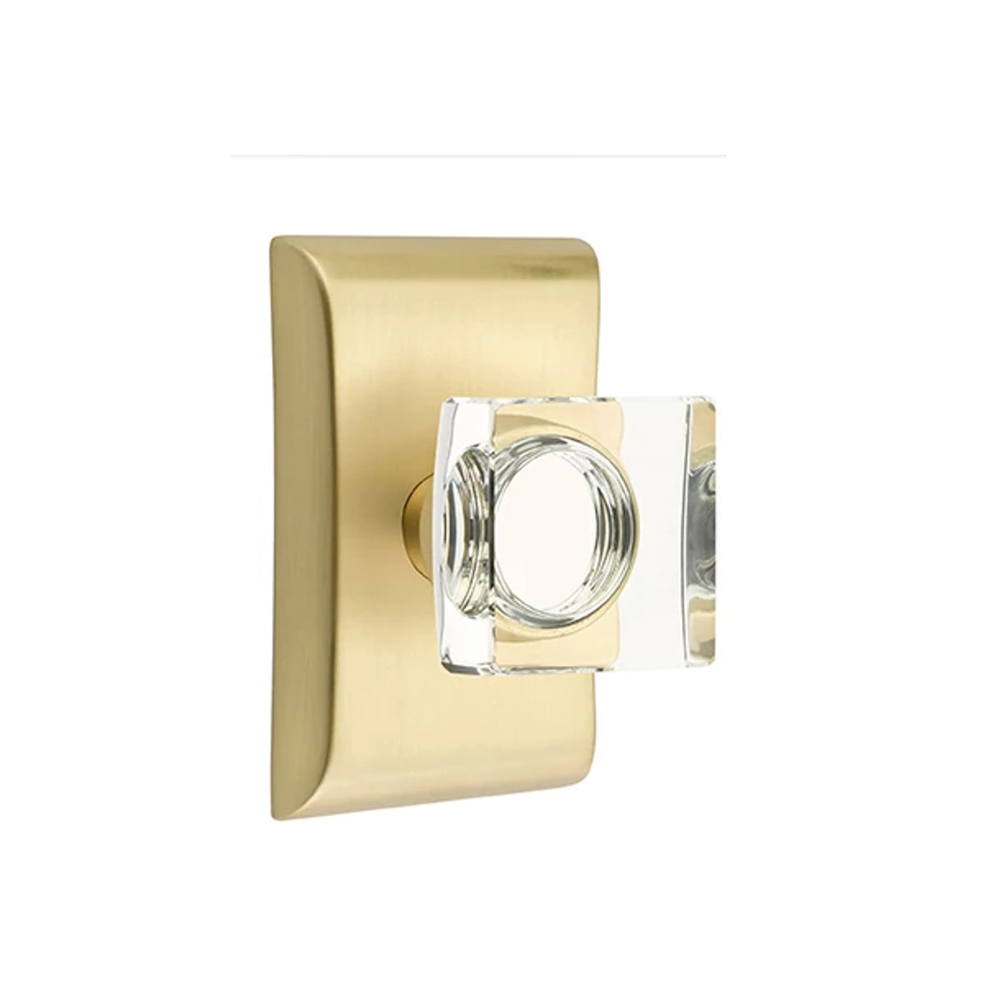 Emtek Modern Square Glass Knob with Neos Rosette in Satin Brass