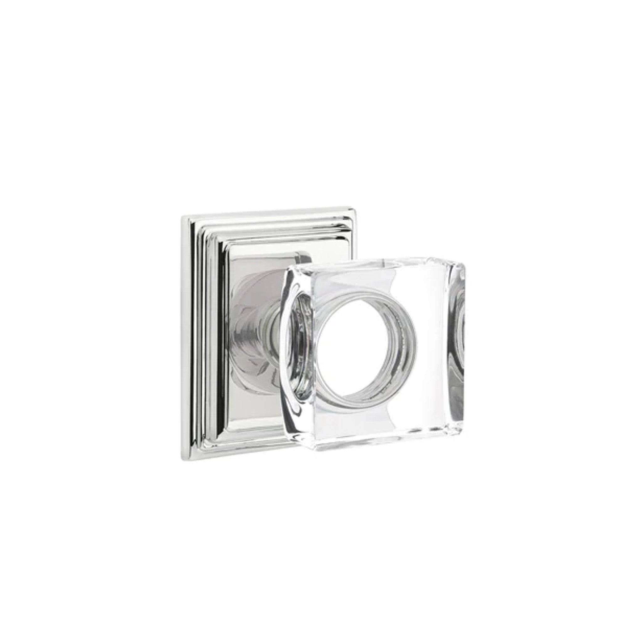 Emtek Modern Square Glass Knob with Wilshire Rosette in Polished Chrome