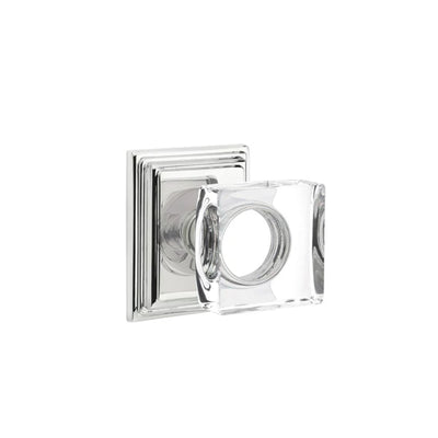 Emtek Modern Square Glass Knob with Wilshire Rosette in Polished Chrome