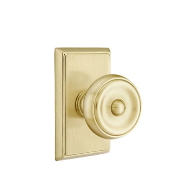 Emtek Waverly Knob with Rectangular Rosette in Satin Brass