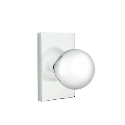 Emtek Orb Knob with Modern Rectangular Rosette in Polished Chrome