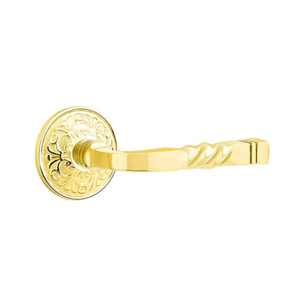 Emtek Santa Fe Lever with Lancaster Rosette in Unlacquered Brass