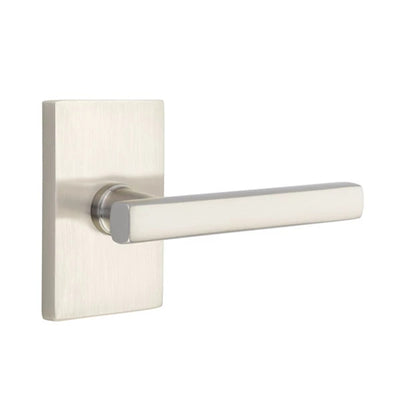 Emtek Freestone Lever with Modern Rectangular Rosette in Satin Nickel