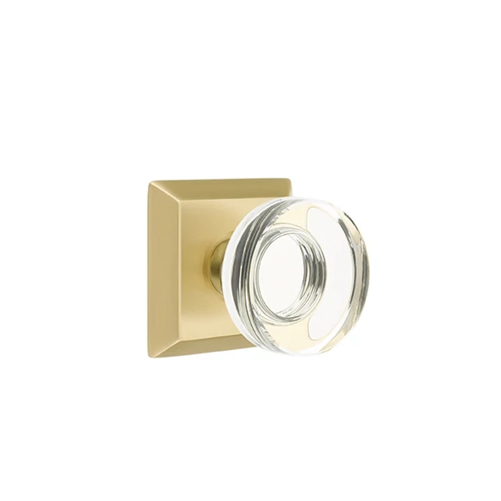 Emtek Modern Disc Glass Knob with Quincy Rosette in Satin Brass