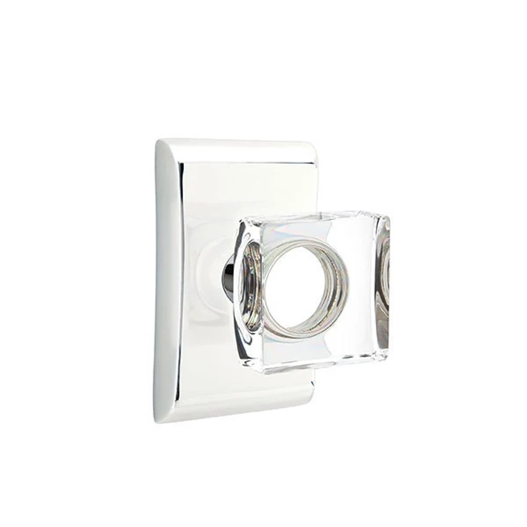 Emtek Modern Square Glass Knob with Neos Rosette in Polished Chrome
