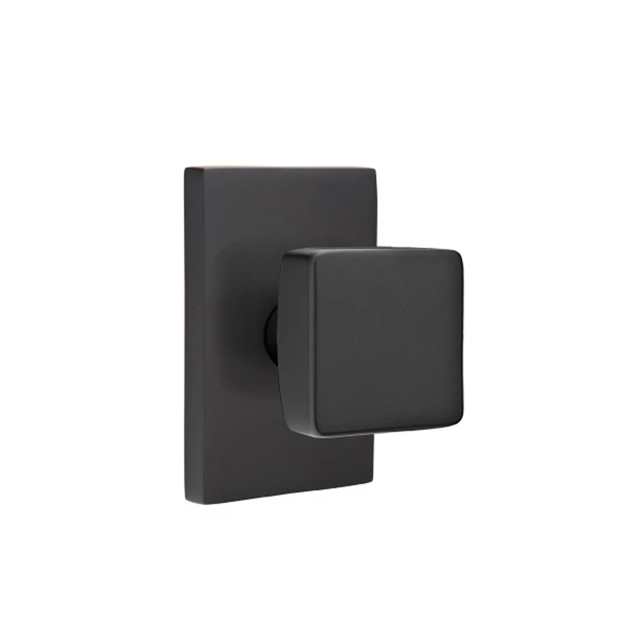 Emtek Square Knob with Modern Rectangular Rosette in Flat Black