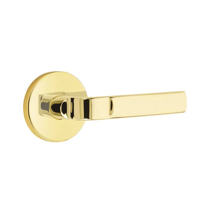 Emtek Aston Lever with Disk Rosette in Unlacquered Brass