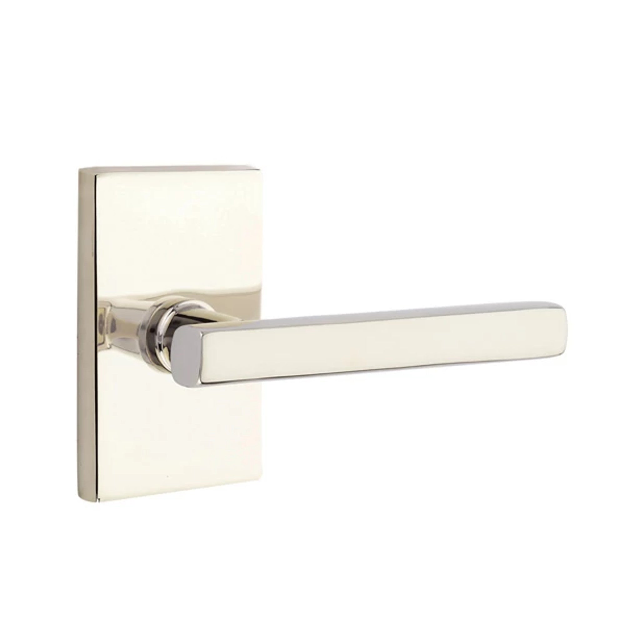 Emtek Freestone Lever with Modern Rectangular Rosette in Polished Nickel