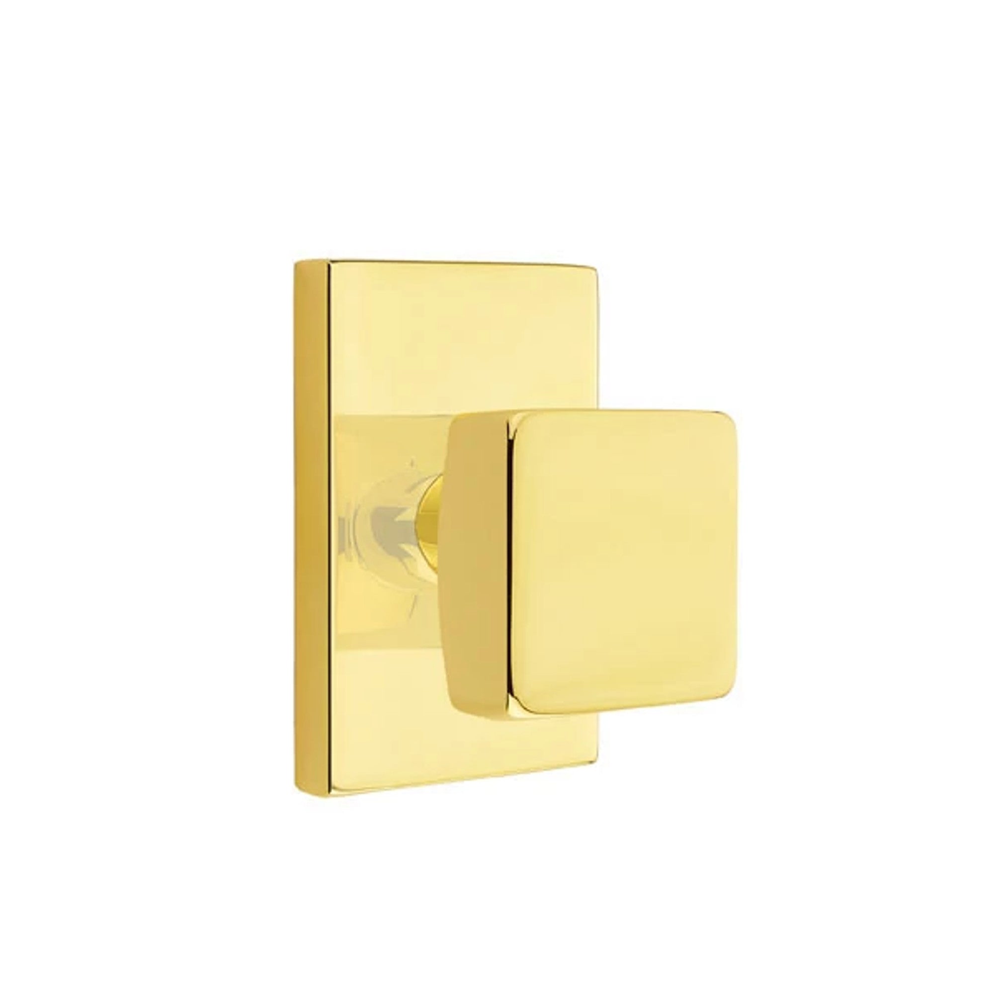 Emtek Square Knob with Modern Rectangular Rosette in Unlacquered Brass