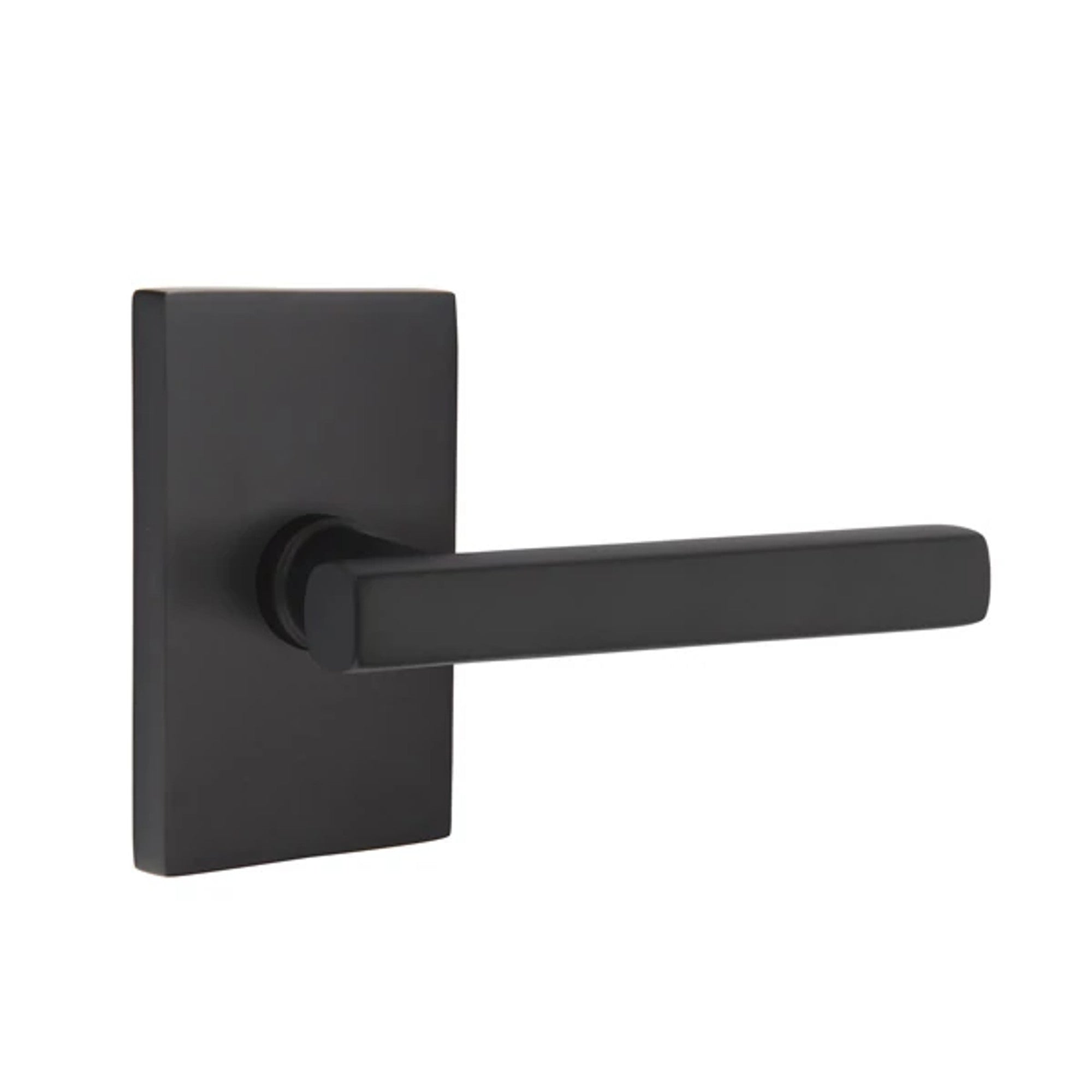 Emtek Freestone Lever with Modern Rectangular Rosette in Flat Black