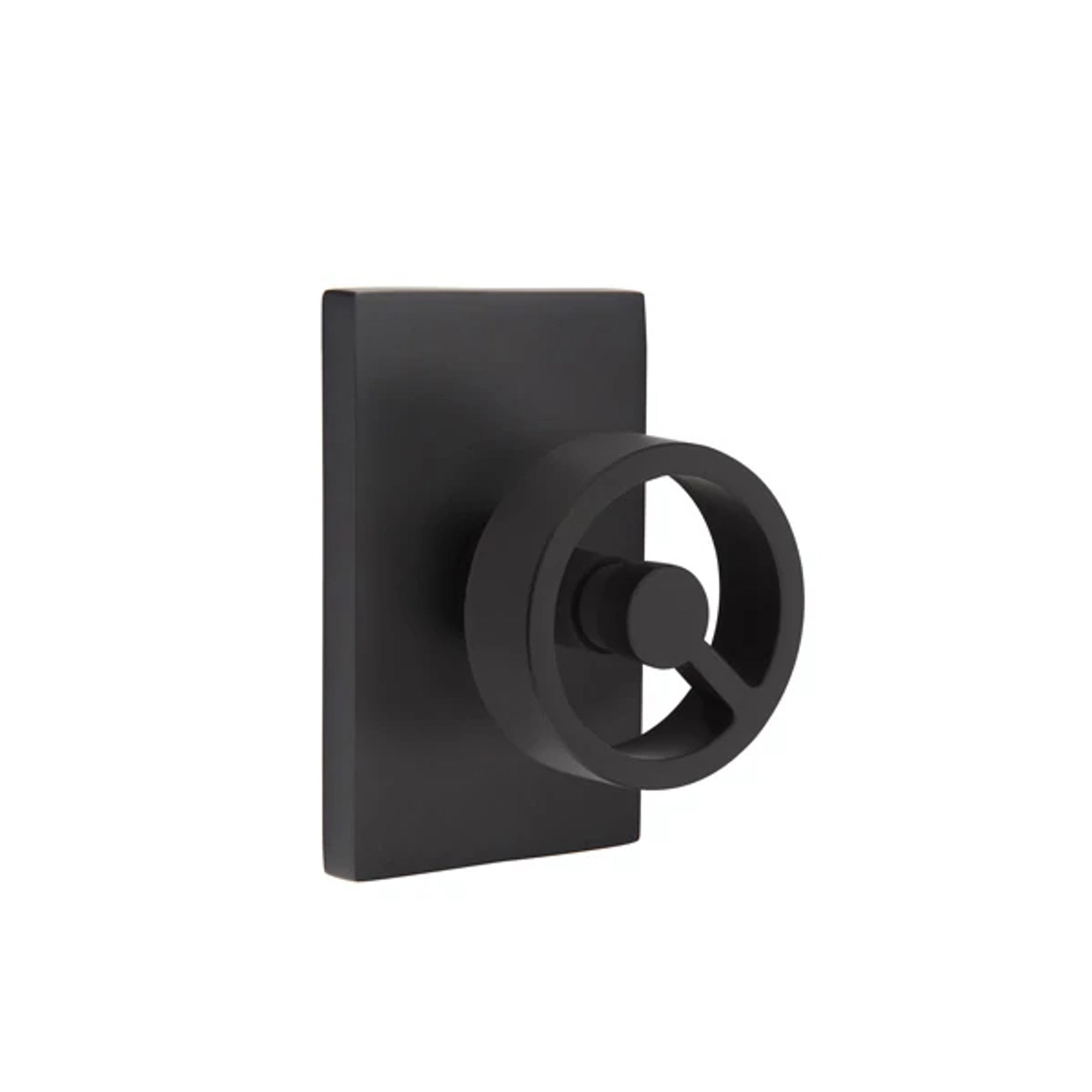 Emtek Spoke Knob with Modern Rectangular Rosette in Flat Black