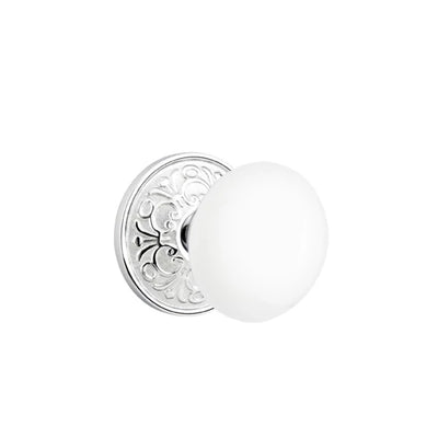 Emtek Ice White Knob with Lancaster Rosette in Polished Chrome