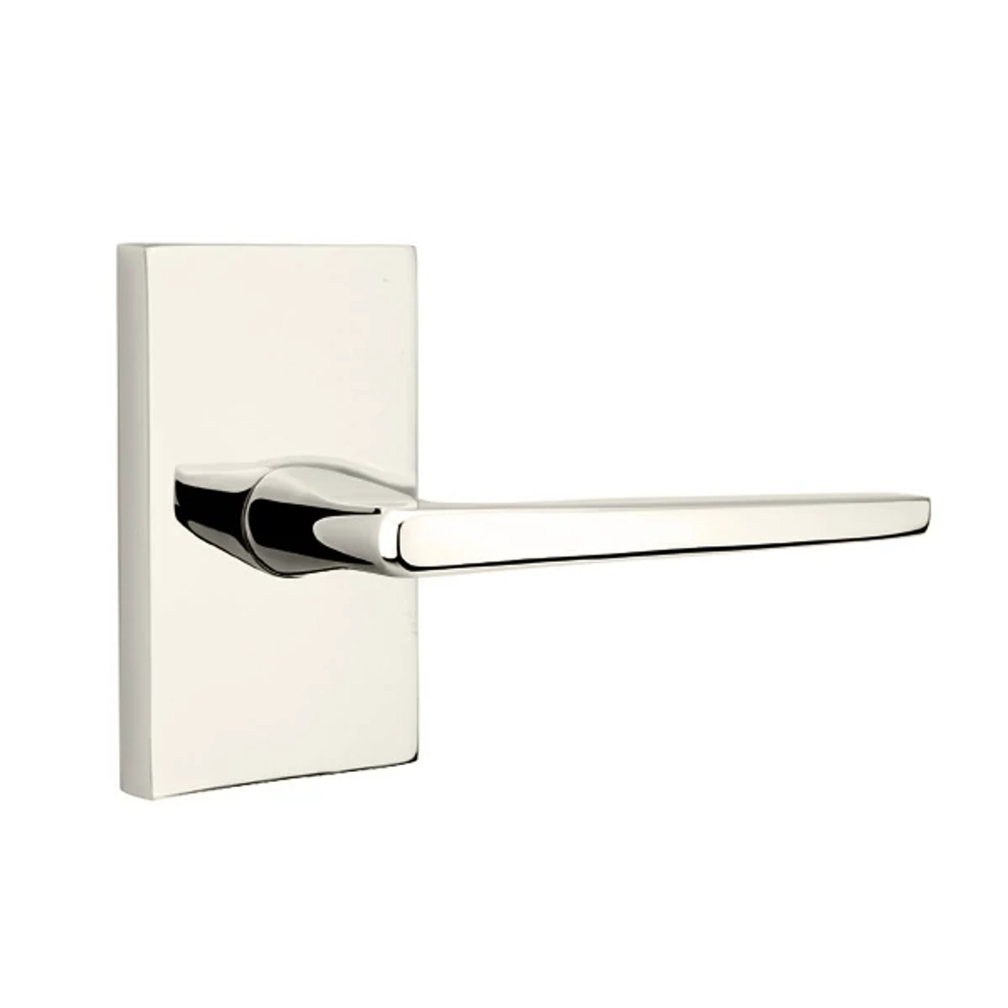 Emtek Hermes Lever with Modern Rectangular Rosette in Polished Nickel