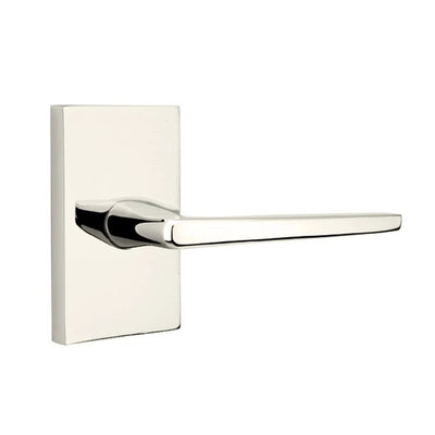 Emtek Hermes Lever with Modern Rectangular Rosette in Polished Nickel