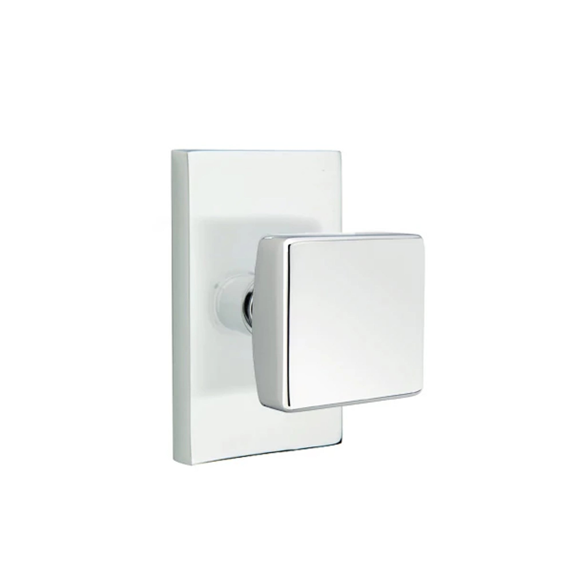 Emtek Square Knob with Modern Rectangular Rosette in Polished Chrome