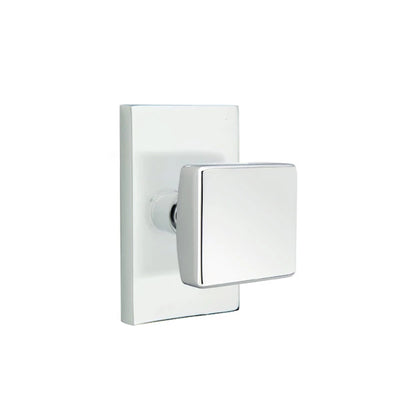 Emtek Square Knob with Modern Rectangular Rosette in Polished Chrome