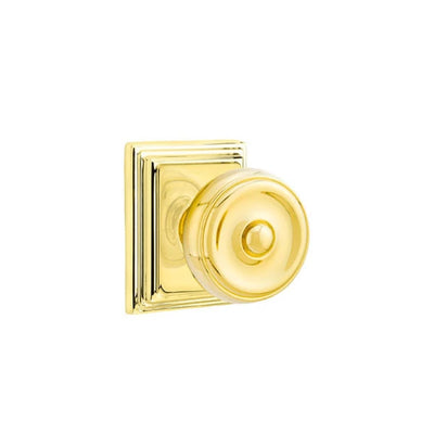 Emtek Waverly Knob with Wilshire Rosette in Unlacquered Brass