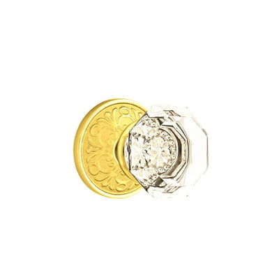 Emtek Old Town Knob with Lancaster Rosette in Unlacquered Brass