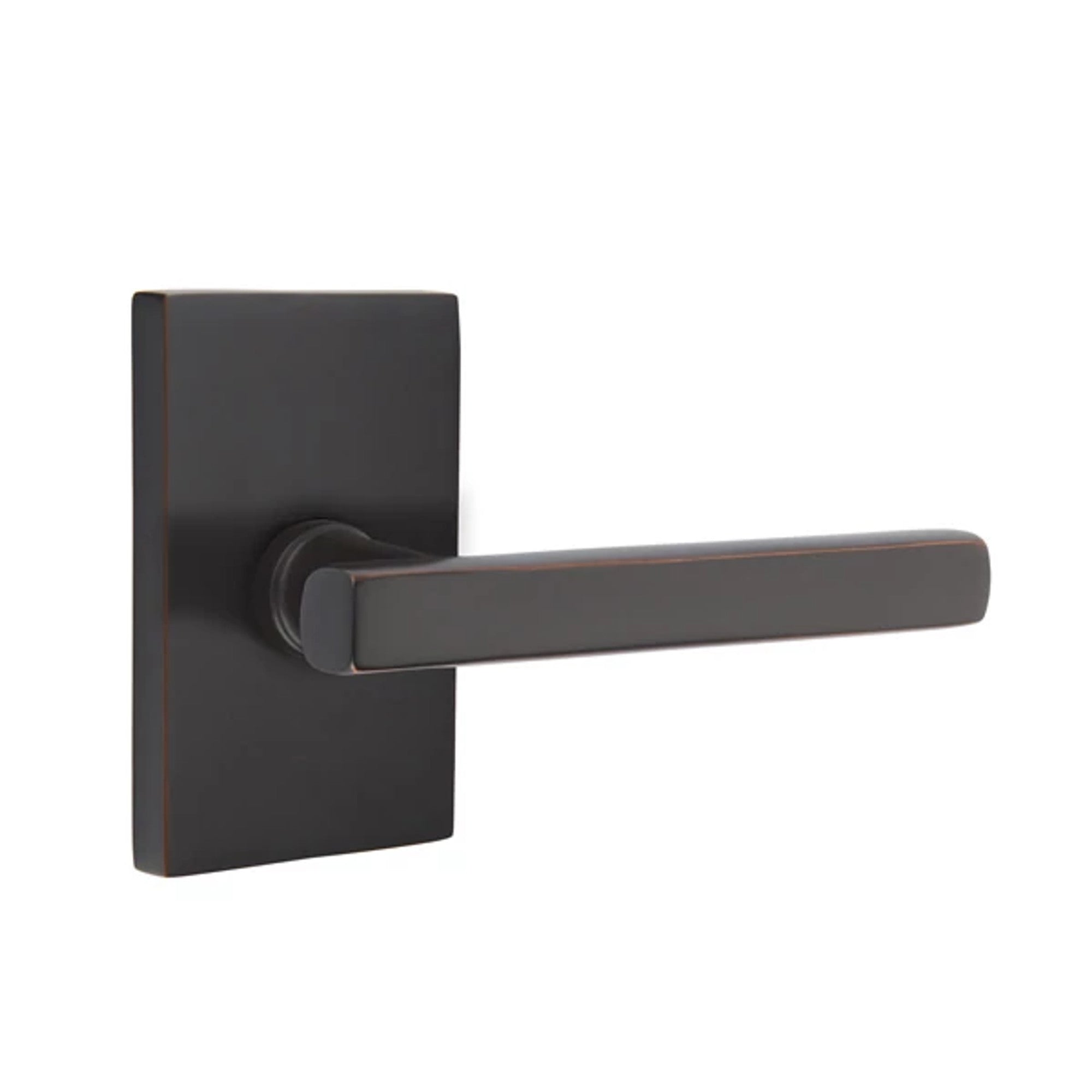 Emtek Freestone Lever with Modern Rectangular Rosette in Oil Rubbed Bronze