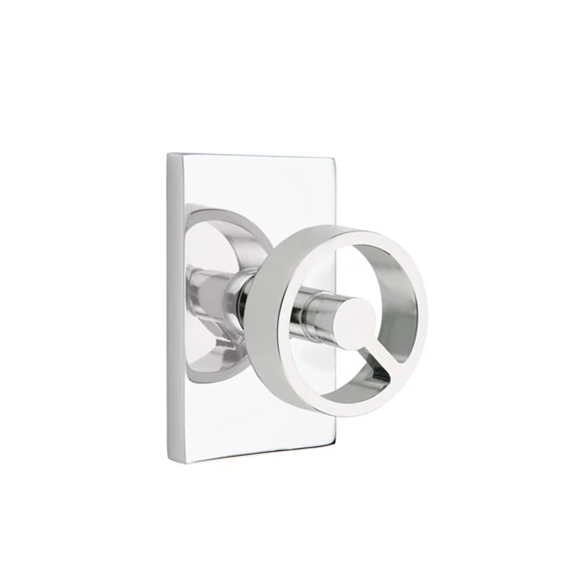 Emtek Spoke Knob with Modern Rectangular Rosette in Polished Chrome
