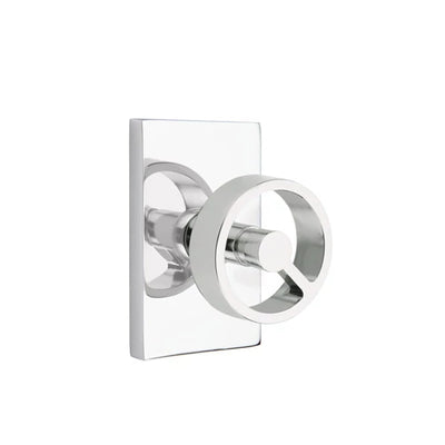 Emtek Spoke Knob with Modern Rectangular Rosette in Polished Chrome