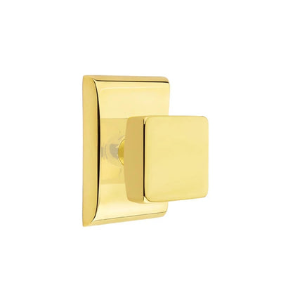Emtek Square Knob with Neos Rosette in Unlacquered Brass