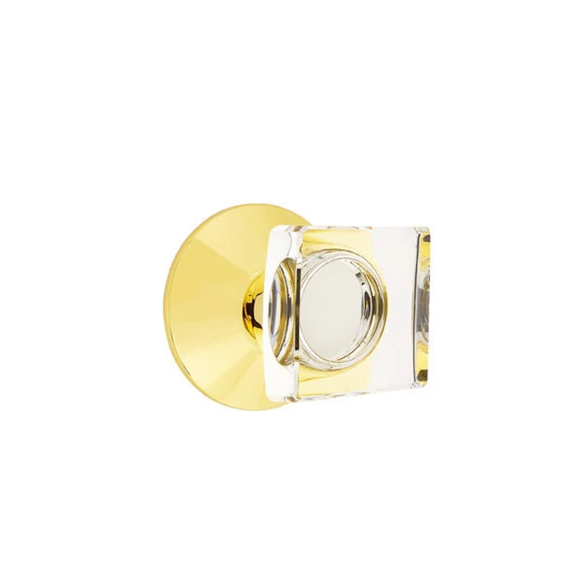 Emtek Modern Square Glass Knob with Modern Rosette in Unlacquered Brass