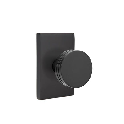 Emtek Bern Knob with Modern Rectangular Rosette in Flat Black