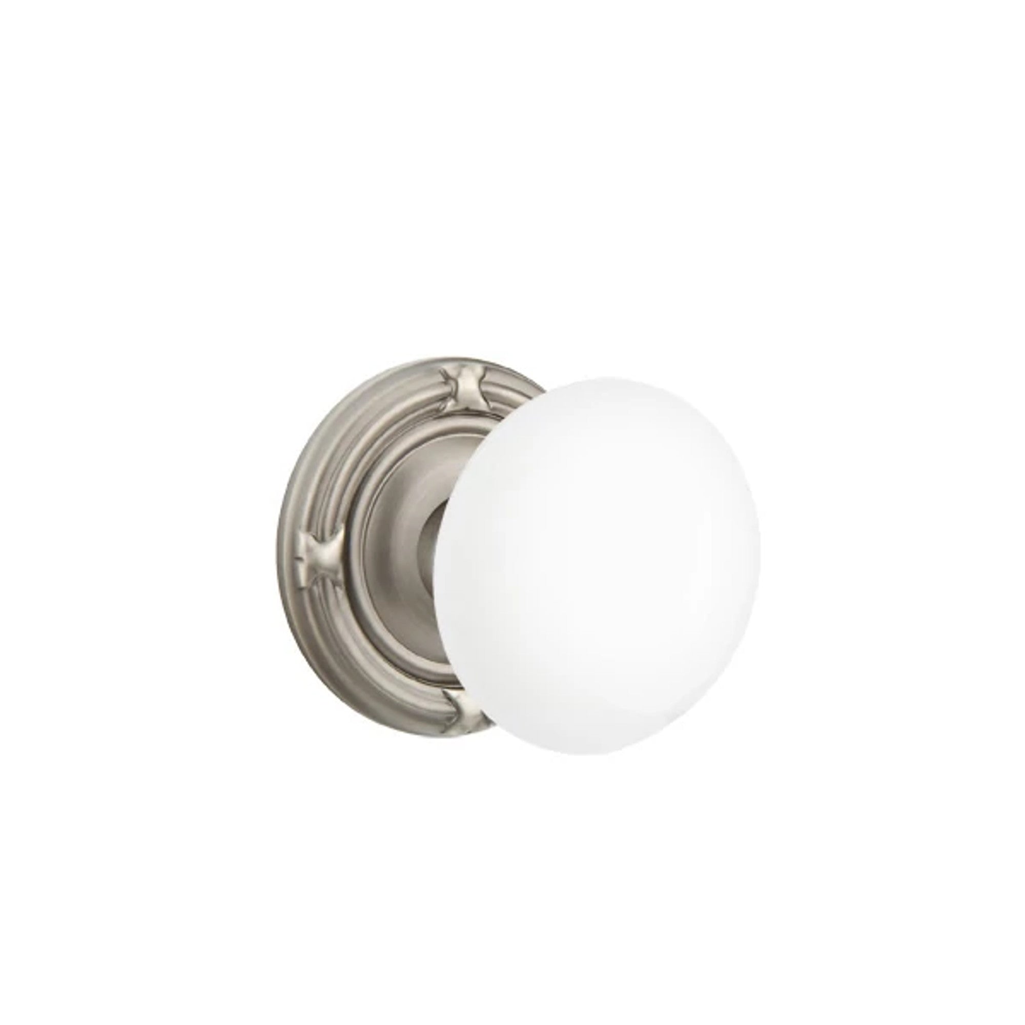 Emtek Ice White Knob with Ribbon & Reed Rosette in Pewter