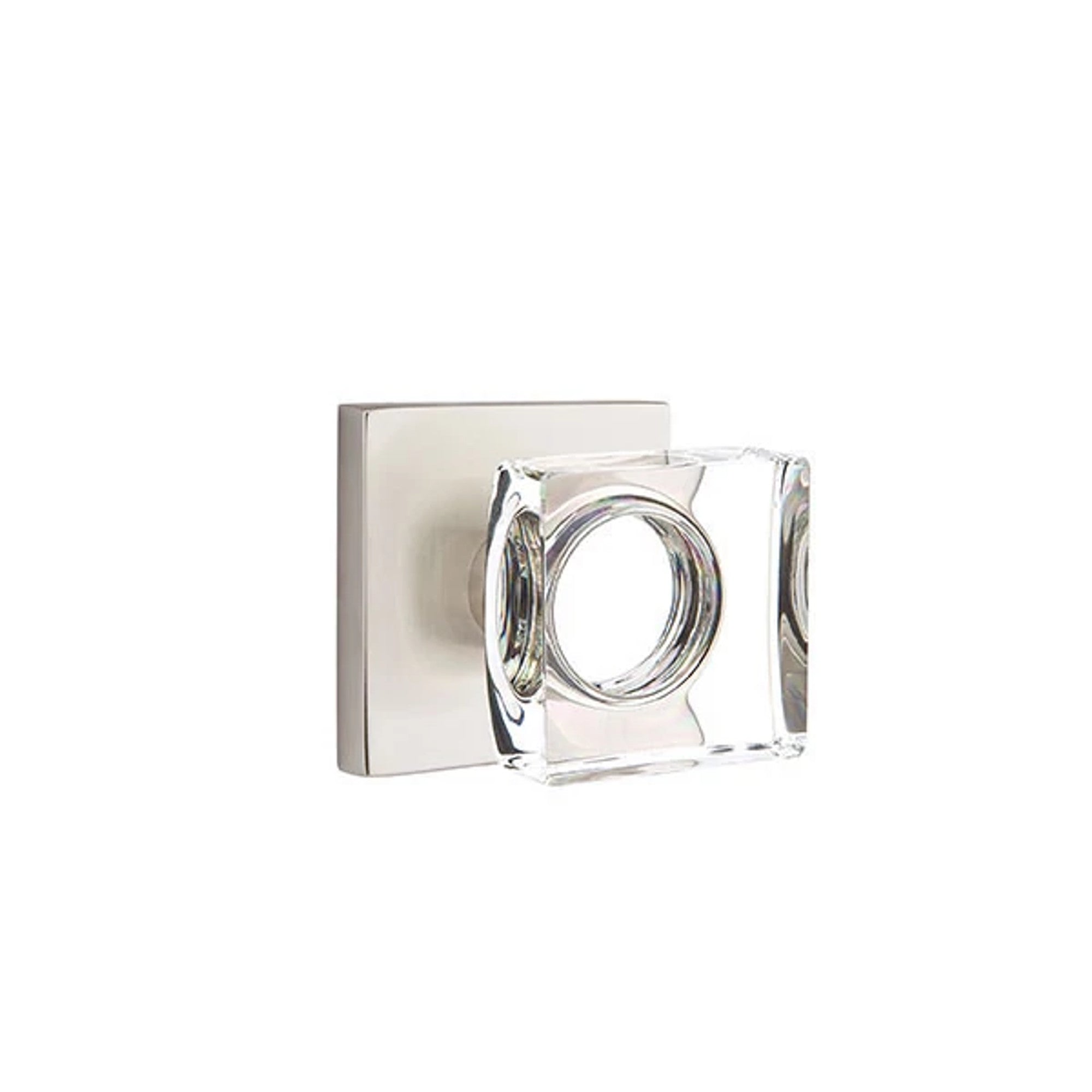 Emtek Modern Square Glass Knob with Square Rosette in Satin Nickel