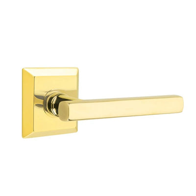 Emtek Freestone Lever with Quincy Rosette in Unlacquered Brass