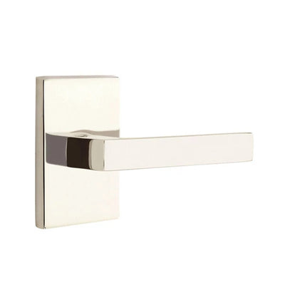 Emtek Dumont Lever with Modern Rectangular Rosette in Polished Nickel