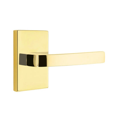 Emtek Breslin Lever with Modern Rectangular Rosette in Unlacquered Brass