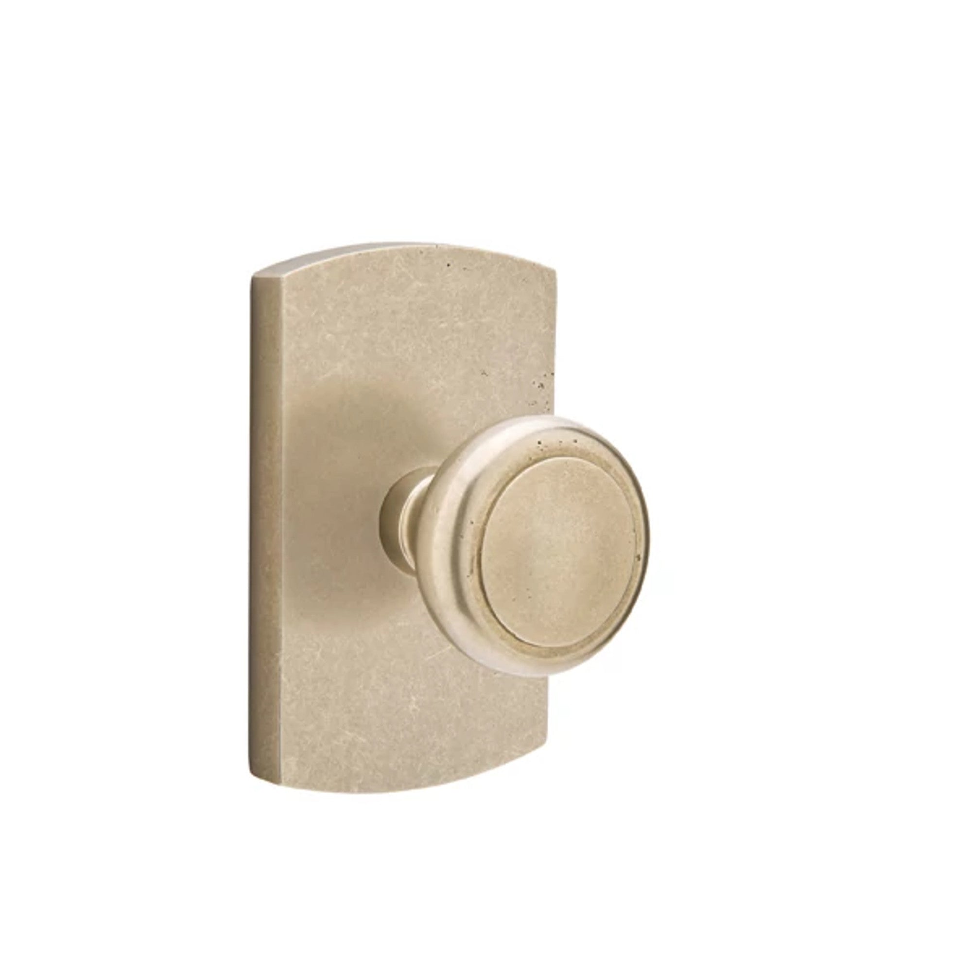 Emtek Butte Knob with #4 Rosette in Tumbled White Bronze