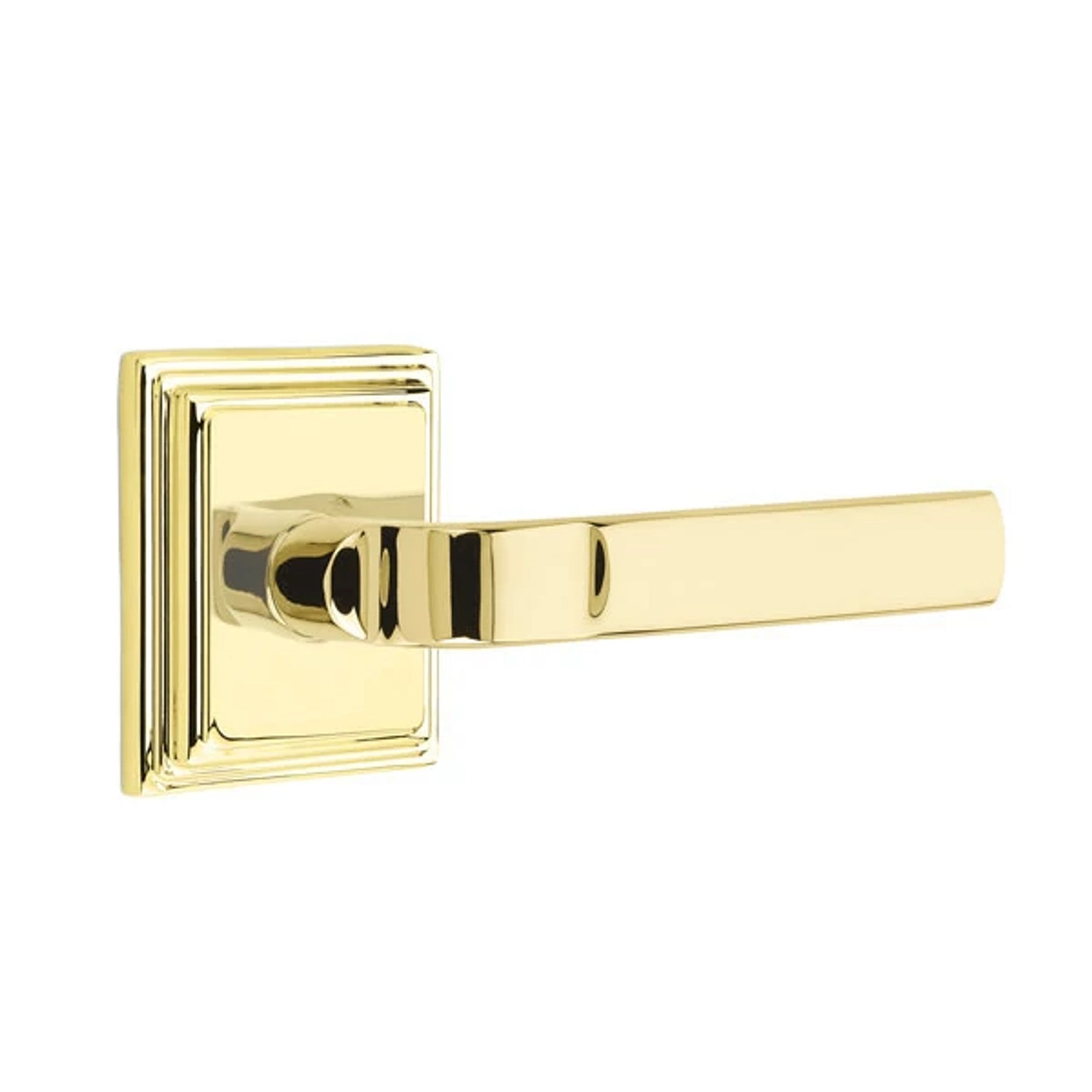 Emtek Aston Lever with Wilshire Rosette in Unlacquered Brass
