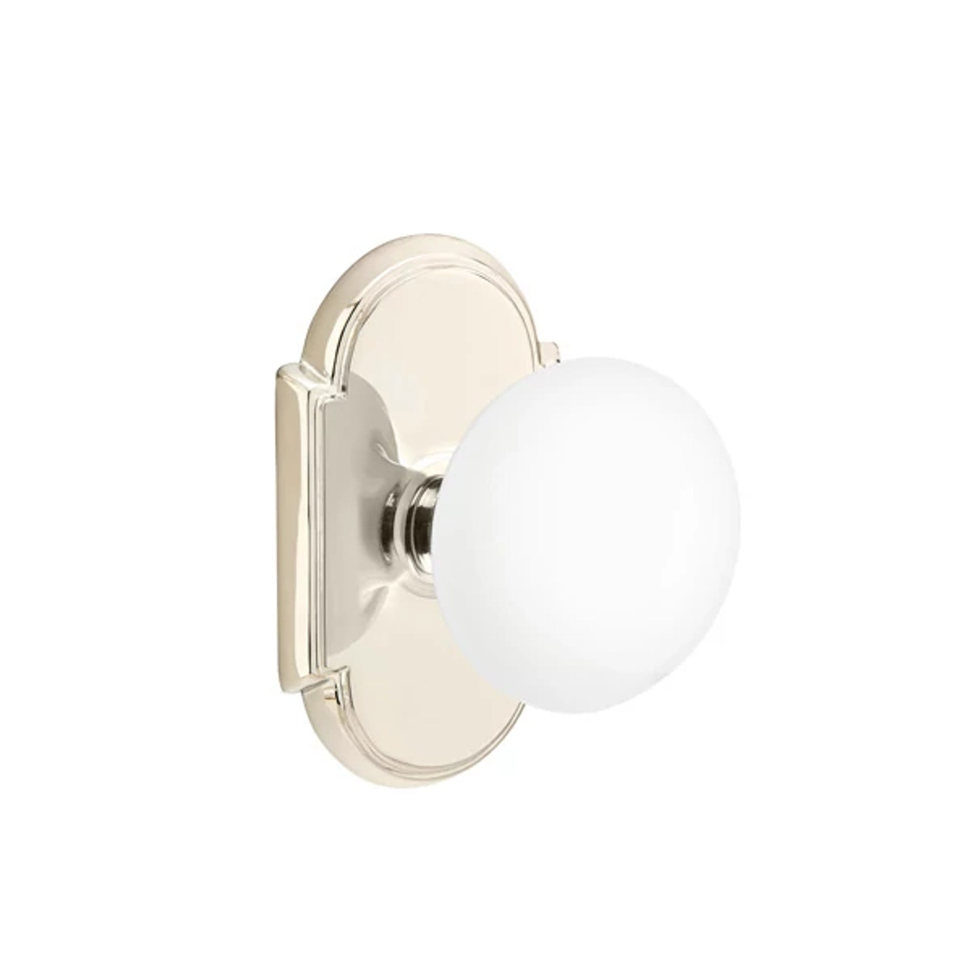 Emtek Ice White Knob with #8 Rosette in Polished Nickel