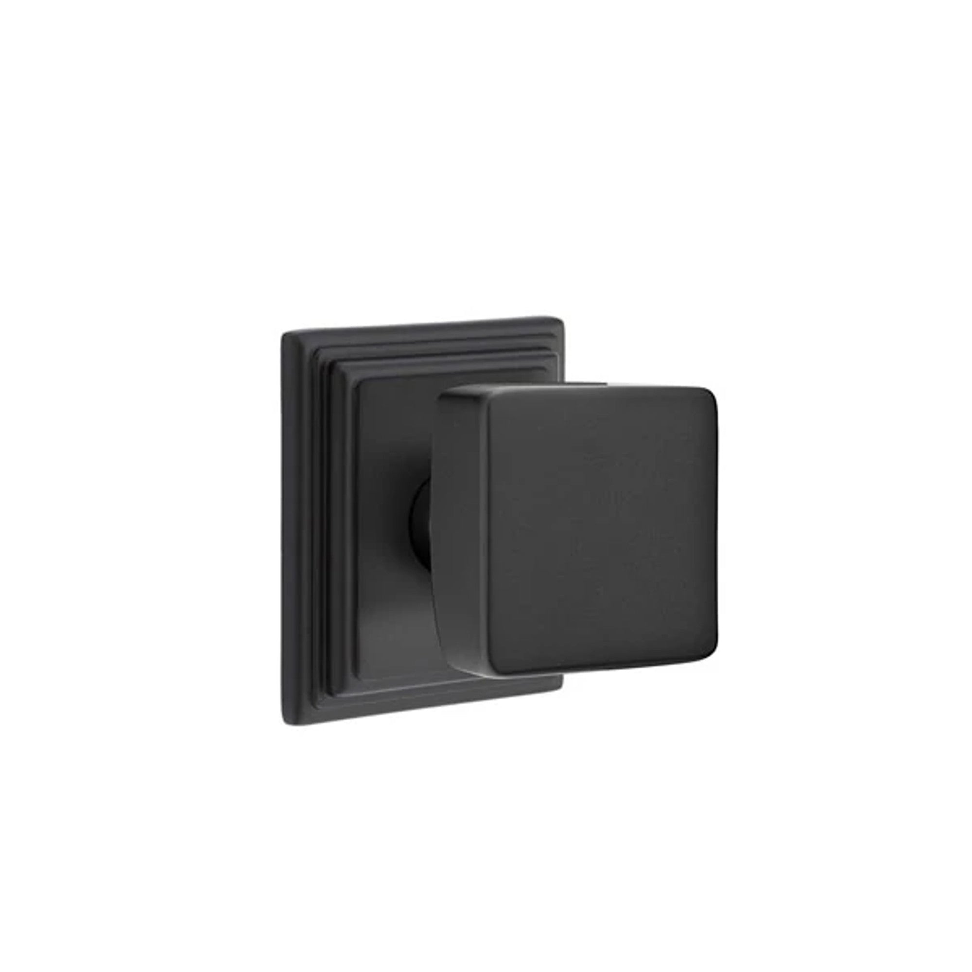 Emtek Square Knob with Wilshire Rosette in Flat Black