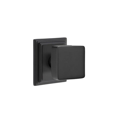 Emtek Square Knob with Wilshire Rosette in Flat Black